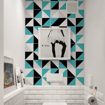 papel de parede azul e preto para banheiro