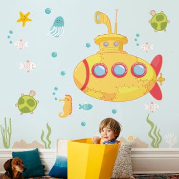 quarto fundo do mar oceano, submarino, tartaruga, peixes decoracao parede menino