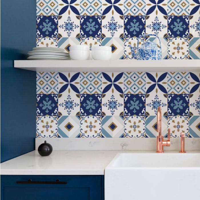 Papel de parede para cozinha azul retrô