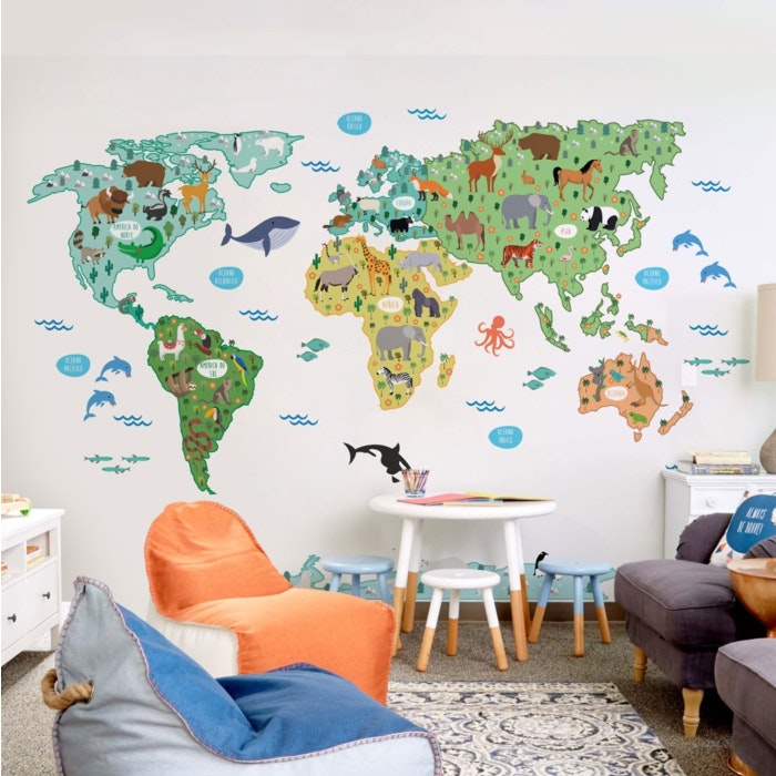 papel parede mapa mundo Papel de Parede Mapa Mundi Infantil Animais | Grudado