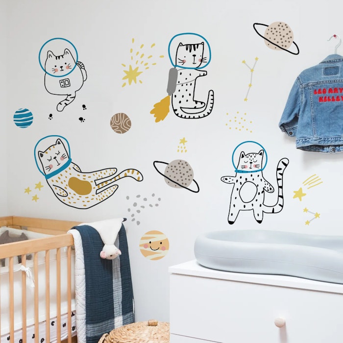 Gatinhos Astronautas no espaço - Adesivo de parede infantil