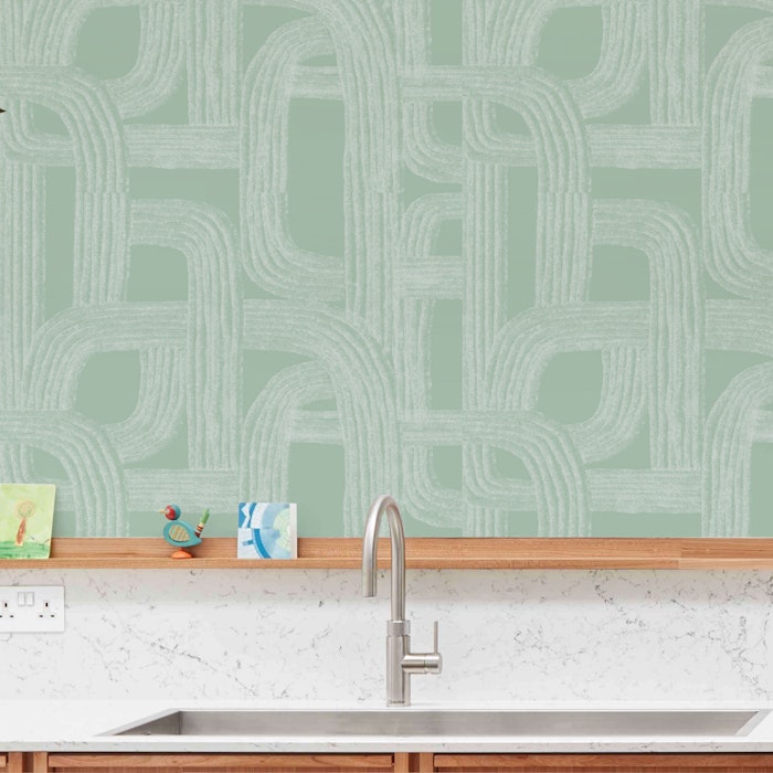 Papel de Parede Lavável Verde Sálvia Boho Arte