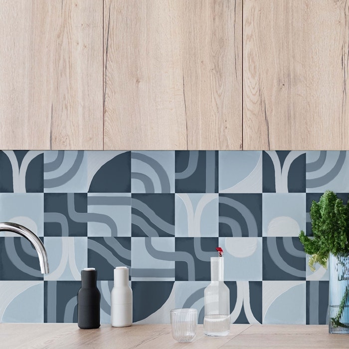 Papel de Parede Lavável Azul Boho Arte Contemporânea