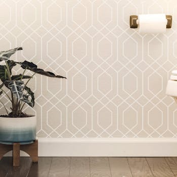 papeis de parede para banheiro cor bege e geometrico linhas