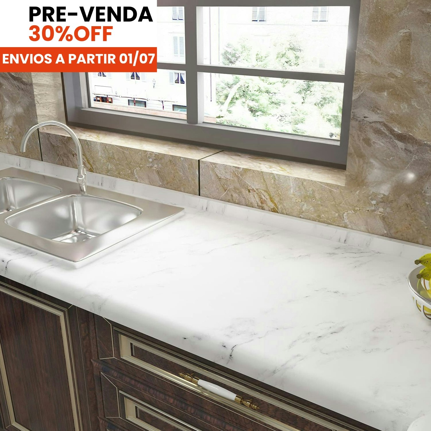 ADESIVO PARA PIA LAVÁVEL BRANCO EM COZINHA CLEAN E SOFISTICADA