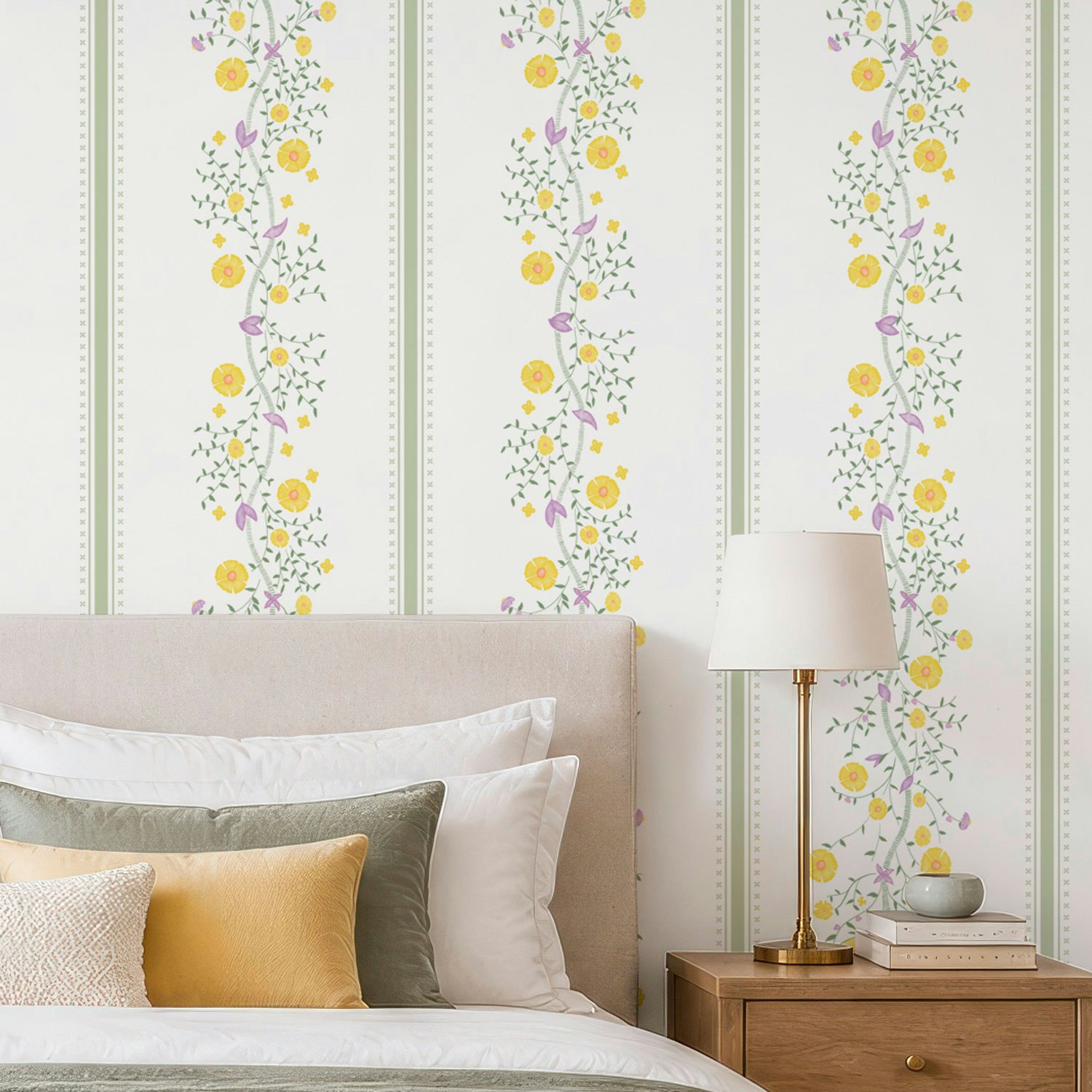 Papel de Parede Floral Provençal Listrado | Quarto e Sala