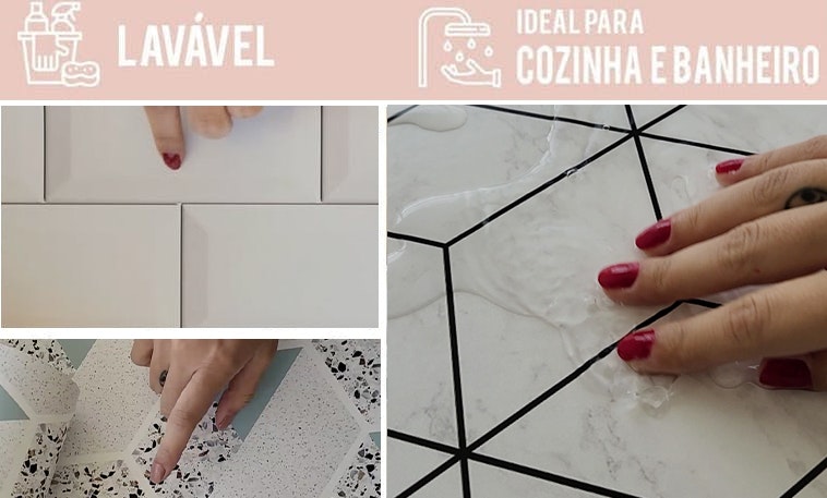 Papel de Parede Adesivo Lavável Decoração Pastilhas Azulejo Para Cozinha Bege  Xadrez 3D - Pro Decor