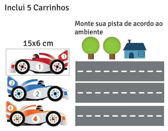 Adesivo Destacável para Chão Infantil Pista de Carrinhos Colorida